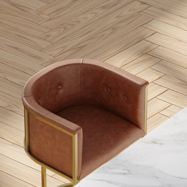 English Elm 26" Counter Stool Tufted Faux Leather Seat with Brass Metal Base for Kitchen Islands Brown Pu B2751P436482