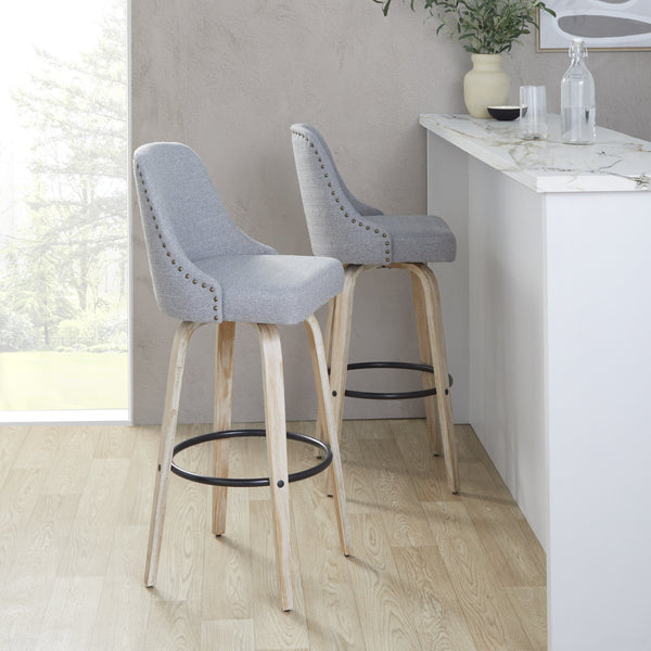 English Elm 30" Swivel Barstools Set of 2 Walnut Bentwood Faux Leather Chrome Nailhead Bar Height B202S01945