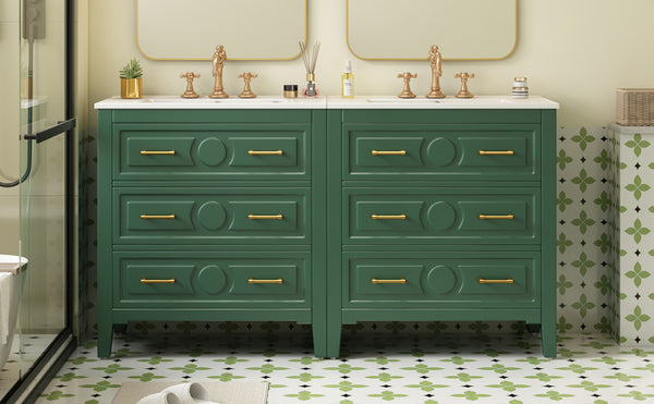 English Elm 60'' Freestanding Bathroom Vanity With Ceramic Sink, Charming Green Finish & Ample Storage Space N710SS00003F