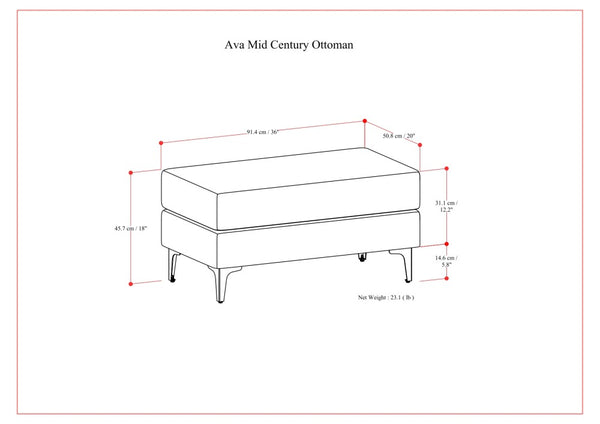 English Elm Ava Mid Century Ottoman — Cream Performance Fabric, Eco-Friendly Recycled Upholstery, Feather-Top Comfort B136P203426