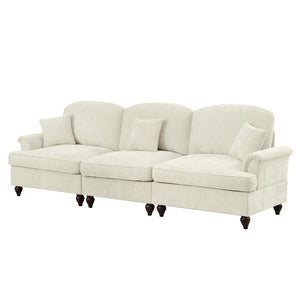 English Elm Elegant Mid Century Large 3-Seater Chenille Sofa With Flared Arms, Ruffled Skirts & Modular Style W3041S00233