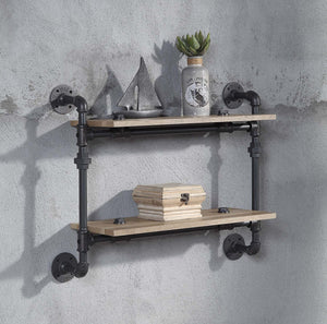 English Elm 2 Pipe Wall Shelf – 2-Tier Oak Planks with Sandy Black Metal Tubes, Farmhouse Industrial Display & Storage Solution B016P324197