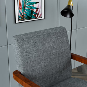 English Elm Fabric Accent Arm Chair Set with Round Wood Side Table — Durable Hardwood Frame, Cozy Seating for Small Spaces Grey W1420P188103