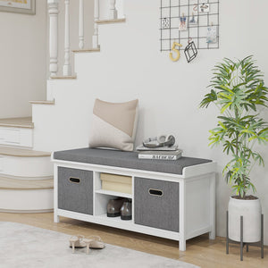 English Elm HOMCOM Padded Shoe Bench with Removable Linen Cover, 2 Fabric Drawers & Adjustable Shelf, White W2225P200685