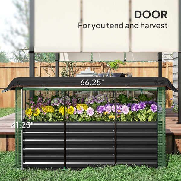 English Elm Galvanized Steel Raised Garden Bed with Hdpe Crop Cage and Shade Cloth Kit T3971P422409