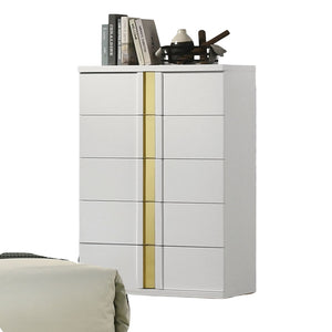 English Elm Contemporary Chic Chest with Gold Accents, Acrylic Trim, Metal Bracket Legs and Dust‑Proof Drawers Gold,White 20 L x 35 W x 50 H B2741P370846