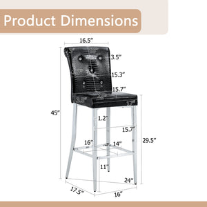 English Elm A Set of 2 Glam Faux Alligator Pvc Barstools with Crystal Buckle Detail W1512P491565