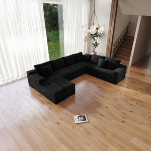English Elm 131.9*104.3"Modular Sectional Sofa - No Assembly, Plush Corduroy, Versatile 4-Piece Design, Black Comfort W3819S00002