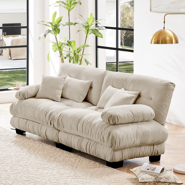 English Elm Cloud Couch 2-Seater Sofa In Light Coffee - Vintage Chenille Loveseat With Supportive Pillows & Style W714S01025