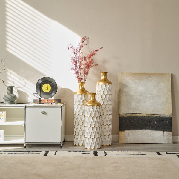 English Elm Floor Droplet-Shaped Metal Vase Set - 3-Piece Modern Glam Decor For Home, Entryway & Living Rooms W2796P255601