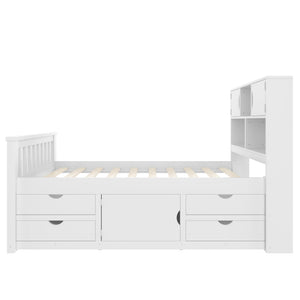 English Elm Twin Captain Platform Bed with Bookcase Headboard Four Drawers Pine Mdf Frame White GX001828AAK-1