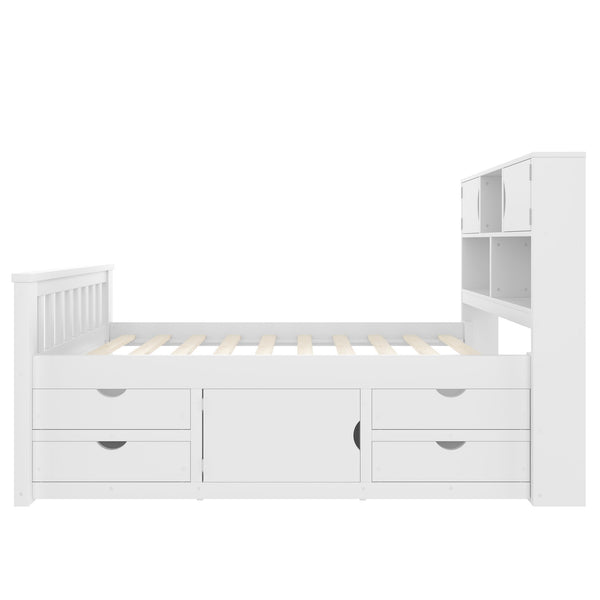 English Elm Twin Captain Platform Bed with Bookcase Headboard Four Drawers Pine Mdf Frame White GX001828AAK-1