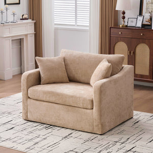 English Elm 43.9" Oversized Chenille Accent Chair with Bolster Pillows Farmhouse Living Room Seat Wheat W3098P419125