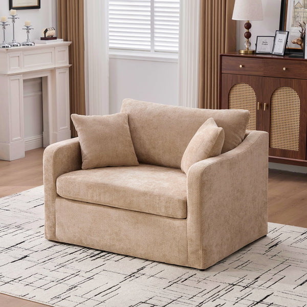 English Elm 43.9" Oversized Chenille Accent Chair with Bolster Pillows Farmhouse Living Room Seat Wheat W3098P419125