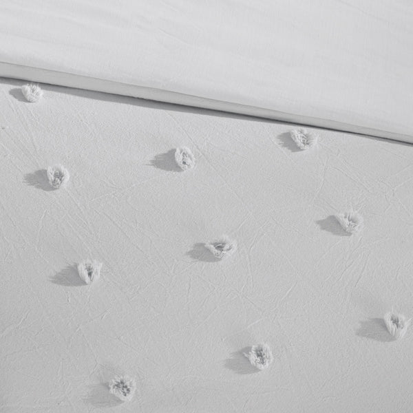 JLA Home Urban Habitat - Cotton Brooklyn Cotton Jacquard Duvet Set with Tufted Chenille Dots, Quilted Euro Shams, Pillows Grey UH12-2162