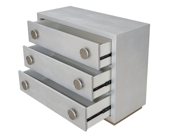 English Elm Anpu Silver Faux Crocodile Console Cabinet with 3 Drawers, Jewelry Tray, Full-Extension Metal Glides B2726P280184