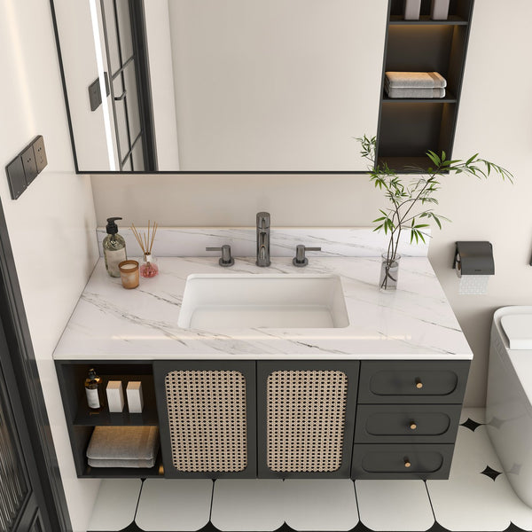 English Elm 43 Inch Marble Vanity Top - Elegant Bianco Carrara Venato With Undermount Sink & 3 Faucet Holes W2700P194077