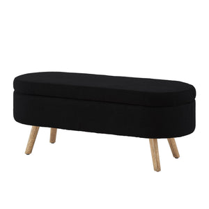 English Elm Luxury Boucle Oval Ottoman Bench with Hidden Storage Rubberwood Legs Entryway Seat Black W2186P430719