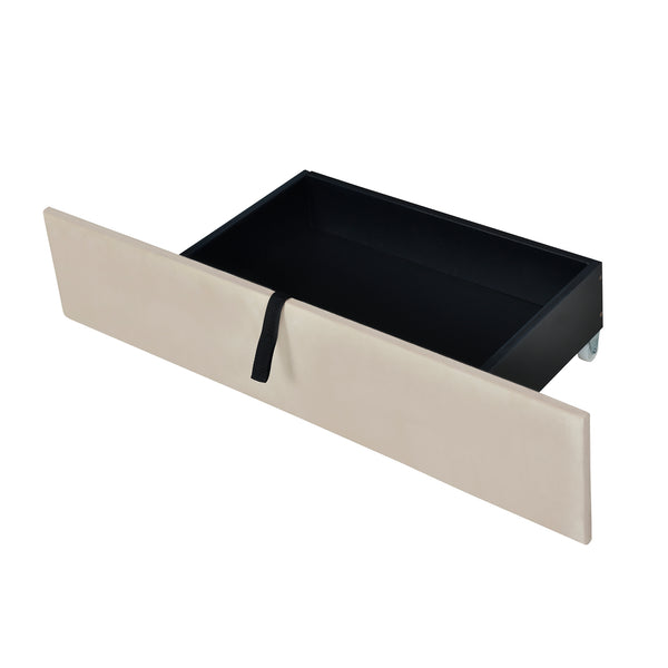 English Elm Queen Tufted Velvet Platform Bed with Storage Drawers and Pull Out Trundle Beige LP000714AAA-1