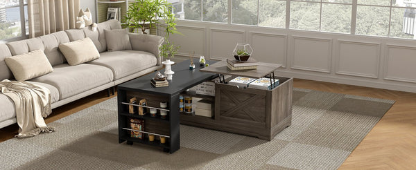 English Elm U-can Farmhouse Lift Top Coffee Table Barn Door Hidden Storage Living Room Brown+Black N724P351732E