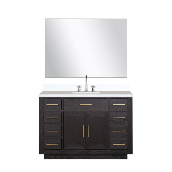 English Elm Black Oak Single Bath Vanity 48 in. W x 22 in. D with White Quartz Top, Chrome Faucet & 46 in. Mirror B2731S02212