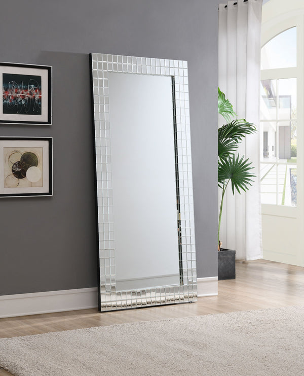 English Elm Dominic Silver Accent Floor Mirror with Beveled Mosaic Frame, Glam 22" x 61" Full-Length Statement Piece B2726P351695