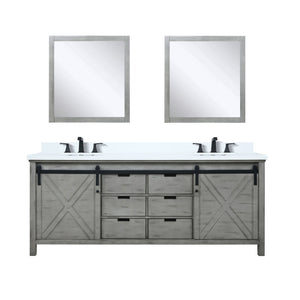 English Elm Ash Grey Double Bath Vanity 80" W x 22" D with Cultured Marble Top, Matte Black Faucets & 30" Mirrors B2731S01121