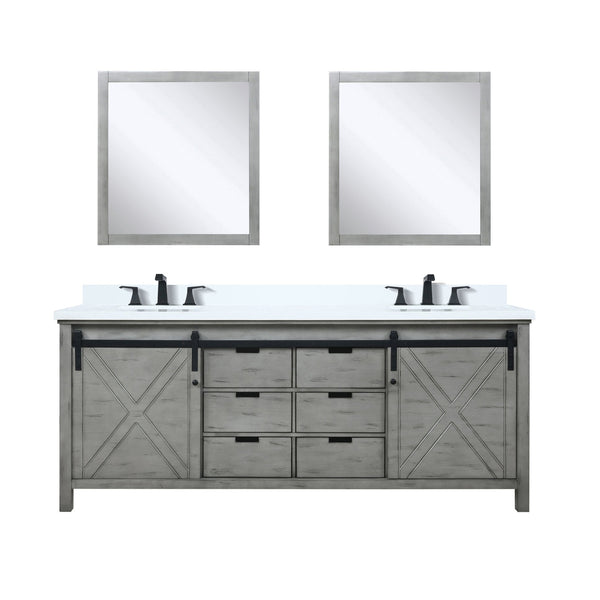 English Elm Ash Grey Double Bath Vanity 80" W x 22" D with Cultured Marble Top, Matte Black Faucets & 30" Mirrors B2731S01121