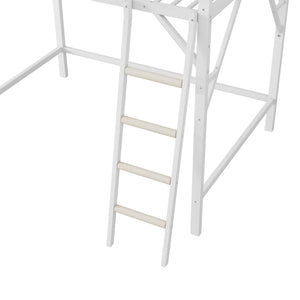 English Elm Full Size Loft Bed with Ladder and Built-In Shelves, Sturdy Metal High Loft for Kids Teens 54" White W2580P379995
