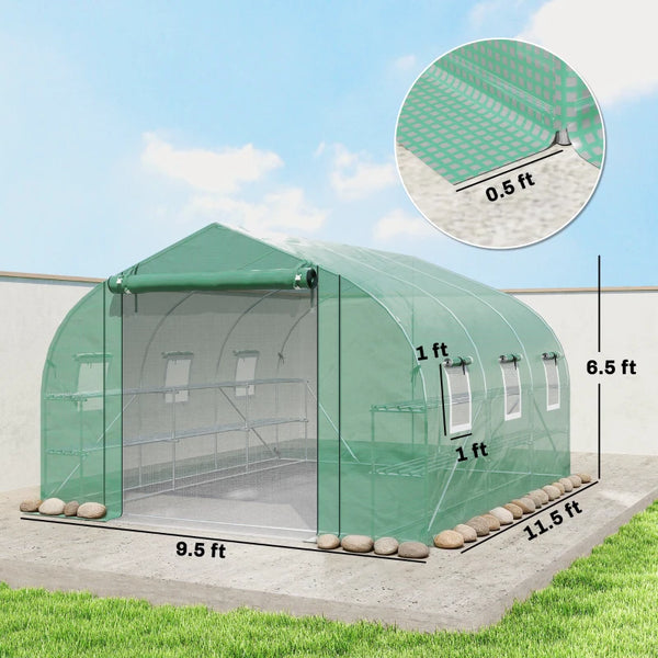 English Elm Garden Walk-in Tunnel Greenhouse with Galvanized Steel Frame and Uv-resistant Pe Cover Green T3971P481638