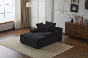 English Elm Oversized Chaise Lounge Chair Cozy Cloud Corduroy Plush Sleeper Daybed with Throw Pillows, Wide Armrest and No Assembly Black W3723P345161