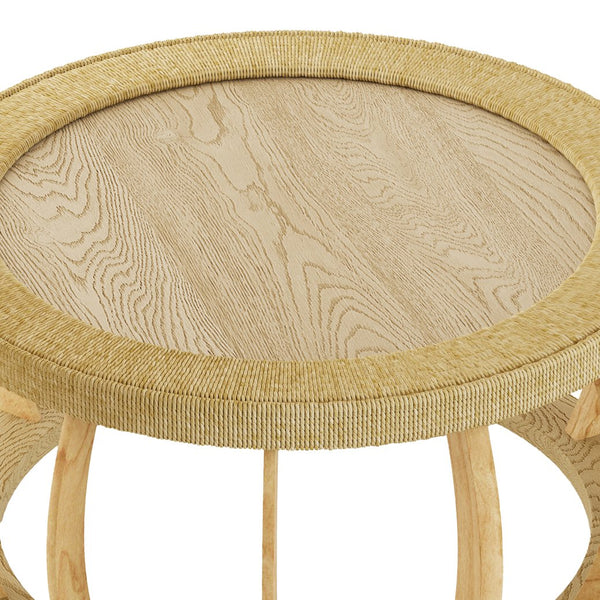 English Elm 35.43"vintage Woven Rattan Round Coffee Table Curved Wood Legs Boho Living Room W757P383547