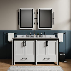 English Elm White Double Bath Vanity 60 in W x 22 in D with White Quartz Countertop, Chrome Faucet & Mirrors B2731S01126