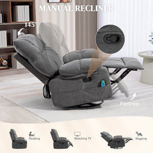 English Elm HOMCOM Oversized Vibration Massage Recliner with Heat, Swivel Rocker, Footrest, Remote, Pockets W2225P217222