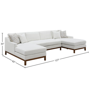 English Elm Valiant Ivory Chenille Sectional Sofa with Pocket Coil Seating, 4 High-Density Foam Pillows B2726S00265