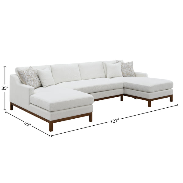 English Elm Valiant Ivory Chenille Sectional Sofa with Pocket Coil Seating, 4 High-Density Foam Pillows B2726S00265