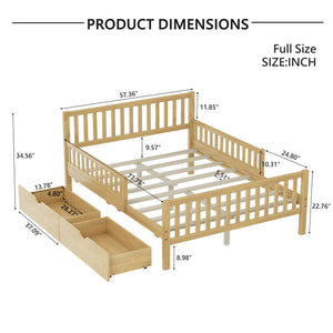 English Elm Twin Pine Platform Bed with Guardrails and Under Storage Drawers for Small Rooms N733P172700M
