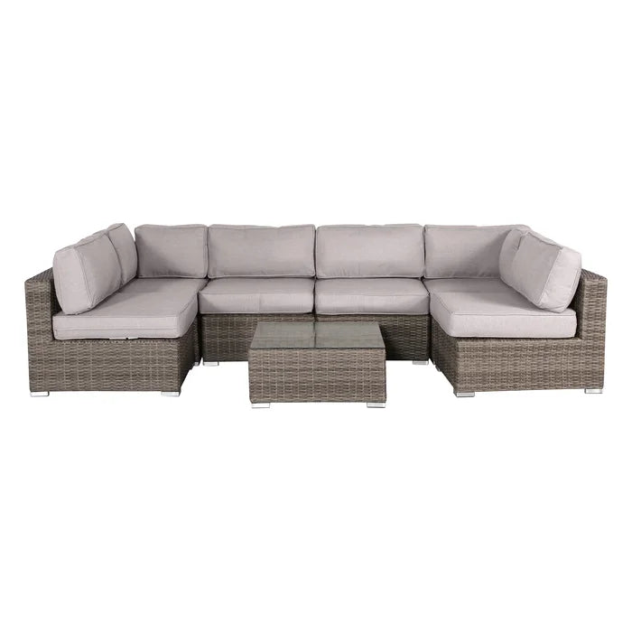 English Elm Fully Assembled Rattan Wicker 6-Person Seating Set With Sunbrella Cushions For Ultimate Comfort B120S00015