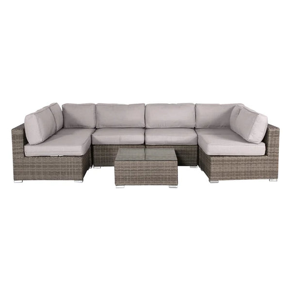 English Elm Fully Assembled Rattan Wicker 6-Person Seating Set With Sunbrella Cushions For Ultimate Comfort B120S00015