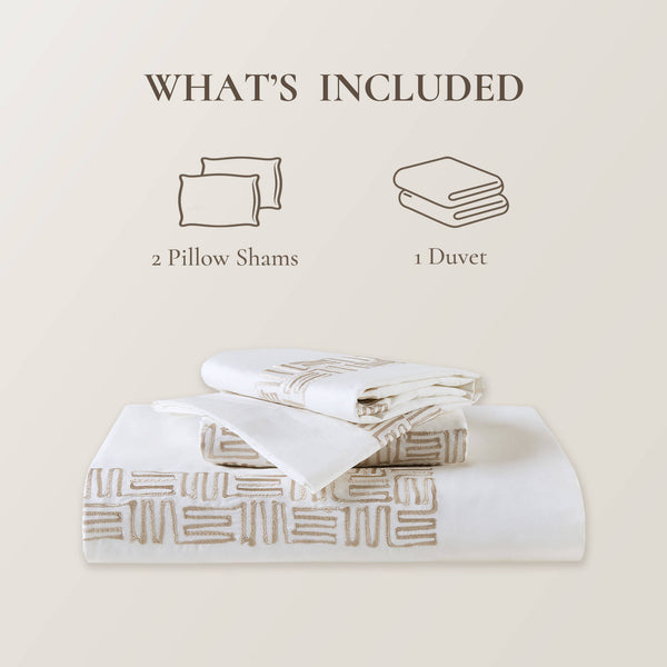 JLA Home Harbor House Blue - 3 Piece Cotton Sateen Embroidered Duvet Set with Gold Greek Fret Border, 300TC, Breathable Luxury 92 L x 104 W x 0.13H HH12-1874