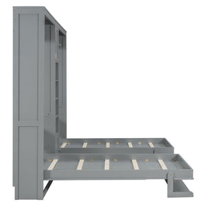 English Elm Dual Twin Murphy Beds with Built-In Cabinets & Shelves for Space-Saving Guest Rooms and Studios Gray N820S00058E