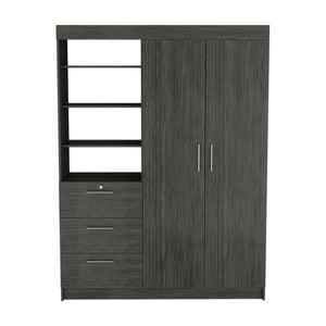 English Elm Kenya Smokey Oak Armoire with Double Doors, 3 Drawers, 3-Tier Shelves & Dual Hanging Rods, Smoke Grey B070S00197