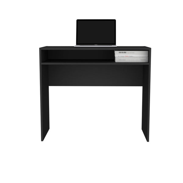 English Elm Stella Floating Writing Desk with Open Shelf for Small Spaces — Scratch‑Resistant Particle Board Surface Black 40 L x 23 W x 4 H B200P235828