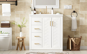 English Elm 30'' Bathroom Vanity With Elegant Ceramic Sink, Solid Wood Frame, Soft-Close Doors & Ample Storage N710P191970K