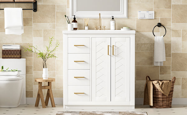 English Elm 30'' Bathroom Vanity With Elegant Ceramic Sink, Solid Wood Frame, Soft-Close Doors & Ample Storage N710P191970K