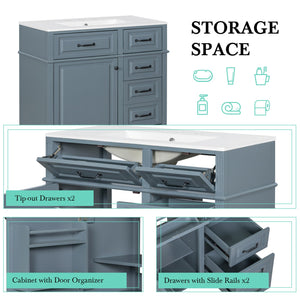 English Elm 36-Inch Modern Bathroom Vanity With Ceramic Sink Top, Storage Drawers, And Stylish Blue Gray Finish N725P350849E