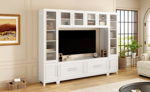 English Elm Vibe Haus Fluted Glass Wall Unit Tall Mdf Entertainment Console for Living Room N893S000011K