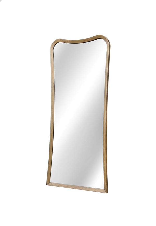 English Elm Floor Light Brown Eucalyptus Wood Floor Mirror — Full-Length Curved Frame, Lean or Wall-Mount Elegance and Warmth B2699P395411