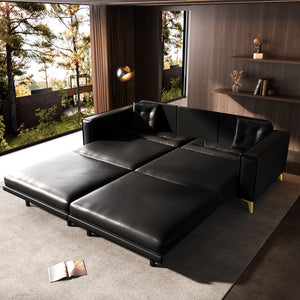 English Elm 92.1"King 3-in-1 Convertible Sleeper Sofa Bed with Tufted Faux Leather, Ultra-Wide Arms, 4-Seater Couch Black W1885S00208