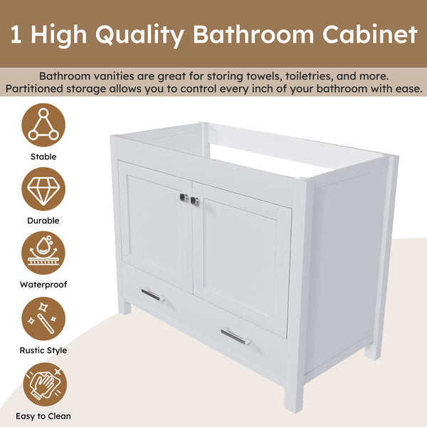 English Elm 42'' White Bathroom Vanity Base Cabinet with Doors & Soft-Close Drawer, Solid Frame MDF, Fits 43x22 Sink W509P347342